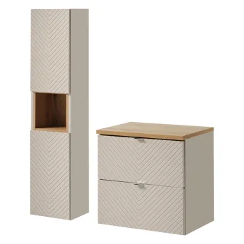 Set mobilier baie Viva Cashmere 60 cm S HC, dulap inalt si masca lavoar, Comad, MDF/PAL, casmir/stejar 77dc imagine