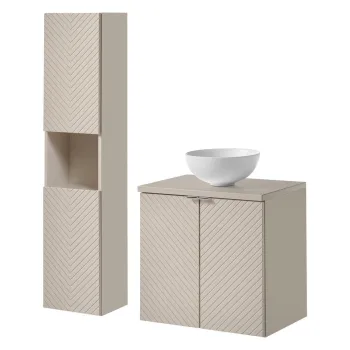 Set mobilier baie Viva Cashmere Domi 60 cm, dulap inalt si masca cu lavoar, Comad, MDF/PAL, casmir 751b imagine