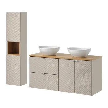 Set mobilier baie Viva Cashmere Lola 120 cm, dulap inalt si masca dubla cu lavoar, Comad, MDF/PAL, casmir 58d0 imagine