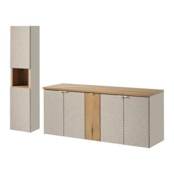 Set mobilier baie Viva Cashmere Lola 140 cm, dulap inalt si masca dubla lavoar, Comad, MDF/PAL, casmir 58d4 imagine