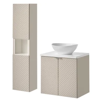 Set mobilier baie Viva Cashmere Lola 60 cm, dulap inalt si masca cu lavoar, Comad, MDF/PAL, casmir/alb f005 imagine