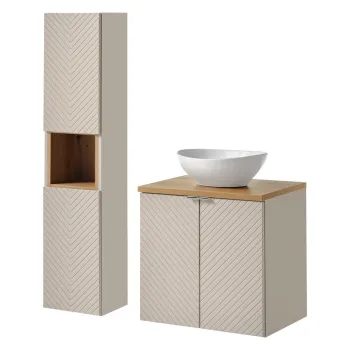 Set mobilier baie Viva Cashmere Lola 60 cm, dulap inalt si masca cu lavoar, Comad, MDF/PAL, casmir/stejar 4e4b imagine