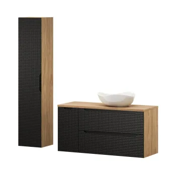 Set moblier baie, masca cu lavoar si dulap inalt, 120 cm Cloud, Luxor Black, Comad, MDF/PAL laminat, negru mat/stejar 7b75 imagine