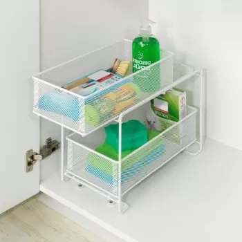 Suport depozitare pentru dulap, Wenko, Gioma, 2 rafturi, 35 x 18.5 x 33.5 cm, metal, alb 5829 imagine