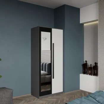 Dulap dormitor 2 usi Gri cu Alb+oglinda 83 x 192,5 cm - Dallas 1dae imagine