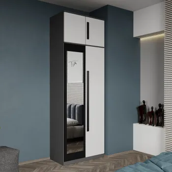 Dulap dormitor 2 usi Gri cu Alb+oglinda 83 x 240,3 cm - Dallas 1767 imagine
