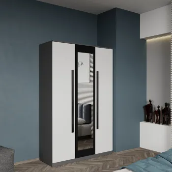 Dulap dormitor 3 usi Gri cu Alb+Oglinda 124 x 192,5 cm - Dallas 605e imagine