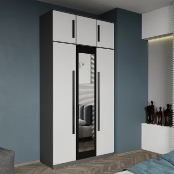 Dulap dormitor 3 usi Gri cu Alb+oglinda 124 x 240,3 cm - Dallas 5d9d imagine