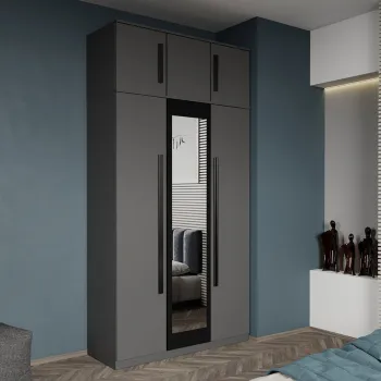 Dulap dormitor 3 usi Gri+Oglinda 124 x 240,3 cm - Dallas 7f5c imagine