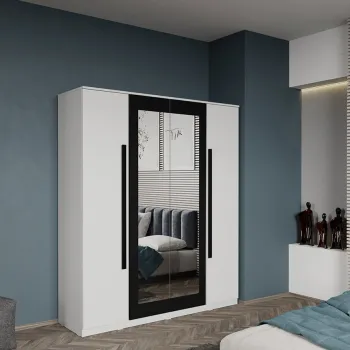 Dulap dormitor 4 usi Alb+oglinda 164.4 x 192,5 cm - Dallas 13bd imagine