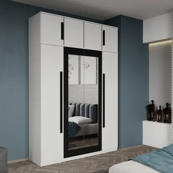 Dulap dormitor 4 usi alb+oglinda 164,4 x 240,3 cm - Dallas b11f imagine