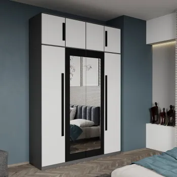 Dulap dormitor 4 usi Gri cu Alb+oglinda 164,4 x 240,3 cm - Dallas 661e imagine