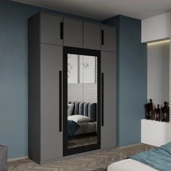 Dulap dormitor 4 usi Gri+oglinda 164,4 x 240,3 cm - Dallas 0969 imagine