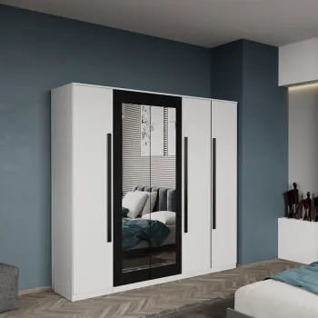 Dulap dormitor 5 usi Alb+oglinda 205,4 x 192,5 cm - Dallas e3bd imagine