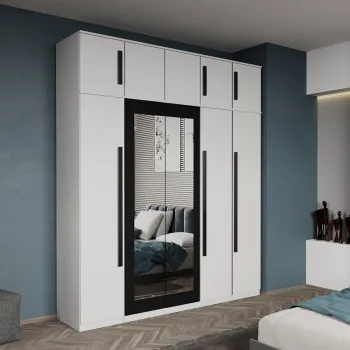 Dulap dormitor 5 usi Alb+oglinda 205,4 x 240,3 cm - Dallas 8f44 imagine