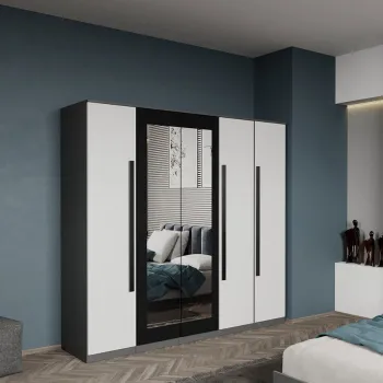 Dulap dormitor 5 usi Gri cu Alb+oglinda 205,4 x 192,5 cm - Dallas cbf4 imagine