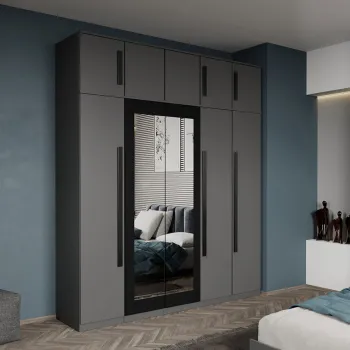 Dulap dormitor 5 usi Gri+oglinda 205,4 x 240,3 cm - Dallas 2d0e imagine