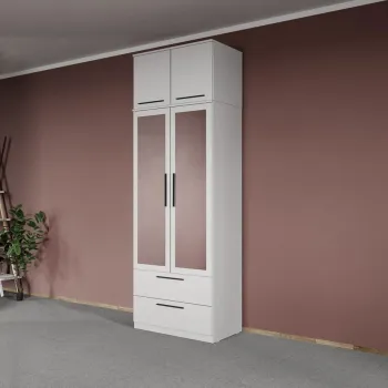 Dulap dormitor Alb 2U cu oglinda+suprapozabil - Madrid 56e1 imagine