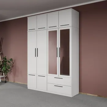 Dulap dormitor Alb 4U cu oglinda+suprapozabil - Madrid cf62 imagine