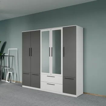 Dulap dormitor Alb-Gri 5U cu oglinda - Madrid 5985 imagine