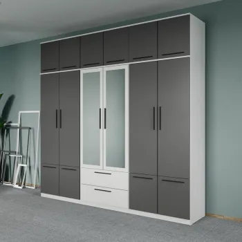 Dulap dormitor Alb-Gri 6U cu oglinda+suprapozabil - Madrid 3bd2 imagine