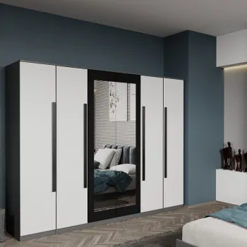 Dulap dormitor cu 6 usi Alb cu Gri+oglinda 246,4 x 192,5 cm - Dallas 6766 imagine