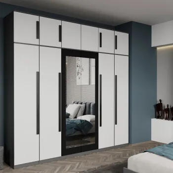Dulap dormitor cu 6 usi Alb cu Gri+oglinda 246,4 x 240,3 cm - Dallas 2cad imagine