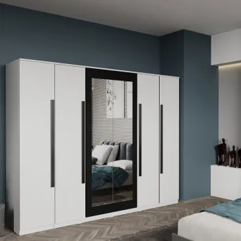 Dulap dormitor cu 6 usi Alb+oglinda 246,4 x 192,5 cm - Dallas 5039 imagine