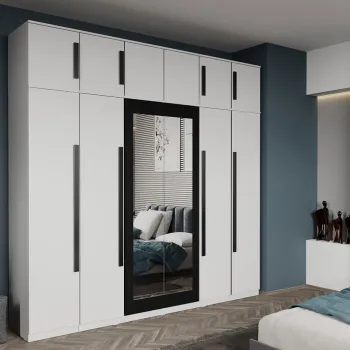 Dulap dormitor cu 6 usi Alb+oglinda 246.4 x 240.3 cm - Dallas f930 imagine