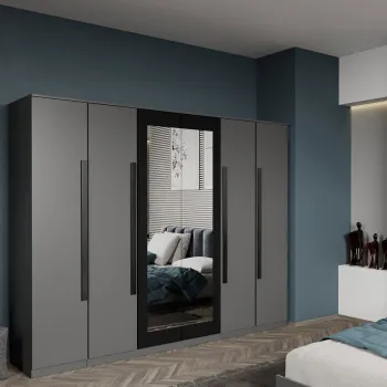 Dulap dormitor cu 6 usi Gri+oglinda 246.4 x 192.5 cm - Dallas dcbf imagine