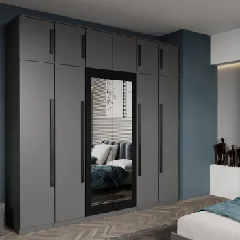 Dulap dormitor cu 6 usi Gri+oglinda 246,4 x 240,3 cm- Dallas 819c imagine