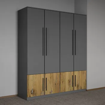 Dulap dormitor Gri cu Flagstaff Oak 164,4 x 192,5 cm - Sidney 00fe imagine