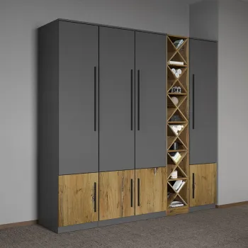 Dulap dormitor Gri cu Flagstaff Oak 193 x 192,5 cm - Sidney 7aac imagine