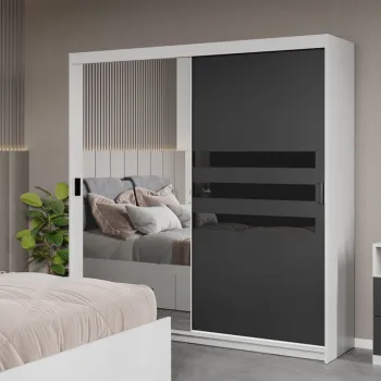 Dulap dormitor Gri+Oglinda 184 - Glass b33b imagine