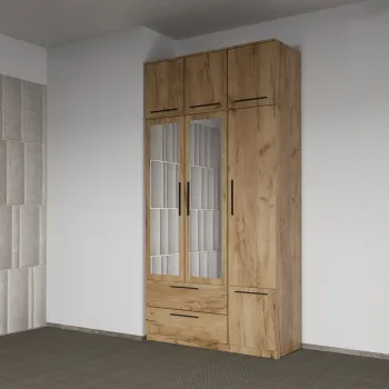 Dulap dormitor Stejar 3U cu oglinda+suprapozabil - Madrid 545d imagine