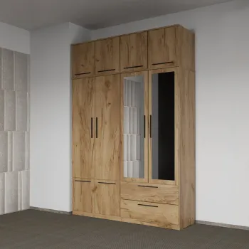 Dulap dormitor Stejar 4U cu oglinda+suprapozabil - Madrid 88ff imagine