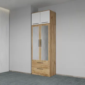 Dulap dormitor Stejar+Alb 2U cu oglinda+suprapozabil - Madrid 245f imagine