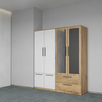Dulap dormitor Stejar+Alb 4U cu oglinda - Madrid 2e90 imagine