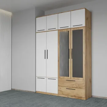 Dulap dormitor Stejar+Alb 4U cu oglinda+suprapozabil - Madrid 903d imagine
