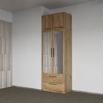 Dulap dormitor Stejar Auriu 2U cu oglinda+suprapozabil - Madrid a899 imagine