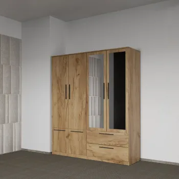 Dulap dormitor Stejar Auriu 4U cu oglinda - Madrid 881c imagine