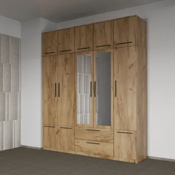 Dulap dormitor Stejar Auriu 5U cu oglinda+suprapozabil - Madrid 7232 imagine