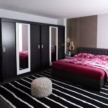 Set Dormitor Bingo F Tapitat Negru Dulap Dublu 76ab imagine