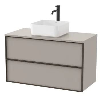 Dulap baza Roca Inspira pentru lavoare pe blat doua sertare 100cm gri nisip 584b imagine