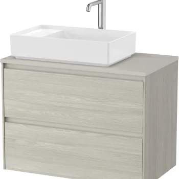 Dulap baza Roca Ona cu doua sertare 80cm pentru lavoar pe blat dreapta stejar alb bd2e imagine