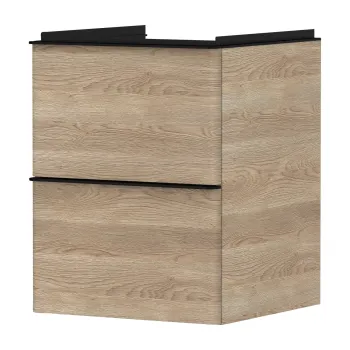 Dulap baza suspendat Hansgrohe Xelu Q cu 2 sertare  48cm  stejar natur  manere negru mat 9cec imagine