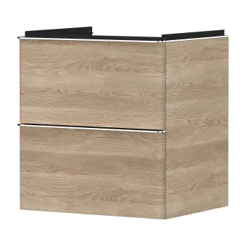 Dulap baza suspendat Hansgrohe Xelu Q cu 2 sertare  58cm  stejar natur  manere crom a59f imagine