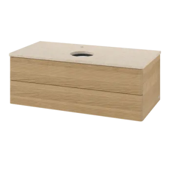 Dulap baza suspendat Villeroy & Boch Antao cu 2 sertare  100x50cm  blat marmura Botticino  front texturat Honey Oak 54e5 imagine