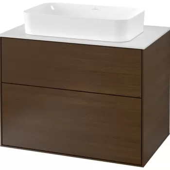 Dulap baza suspendat Villeroy & Boch Finion 80x60x50cm tip blat Wallnut Veneer / Glass White Matt 9a38 imagine