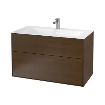 Dulap baza suspendat Villeroy & Boch Finion cu 2 sertare  100x59x50cm  Walnut Veneer 868e imagine